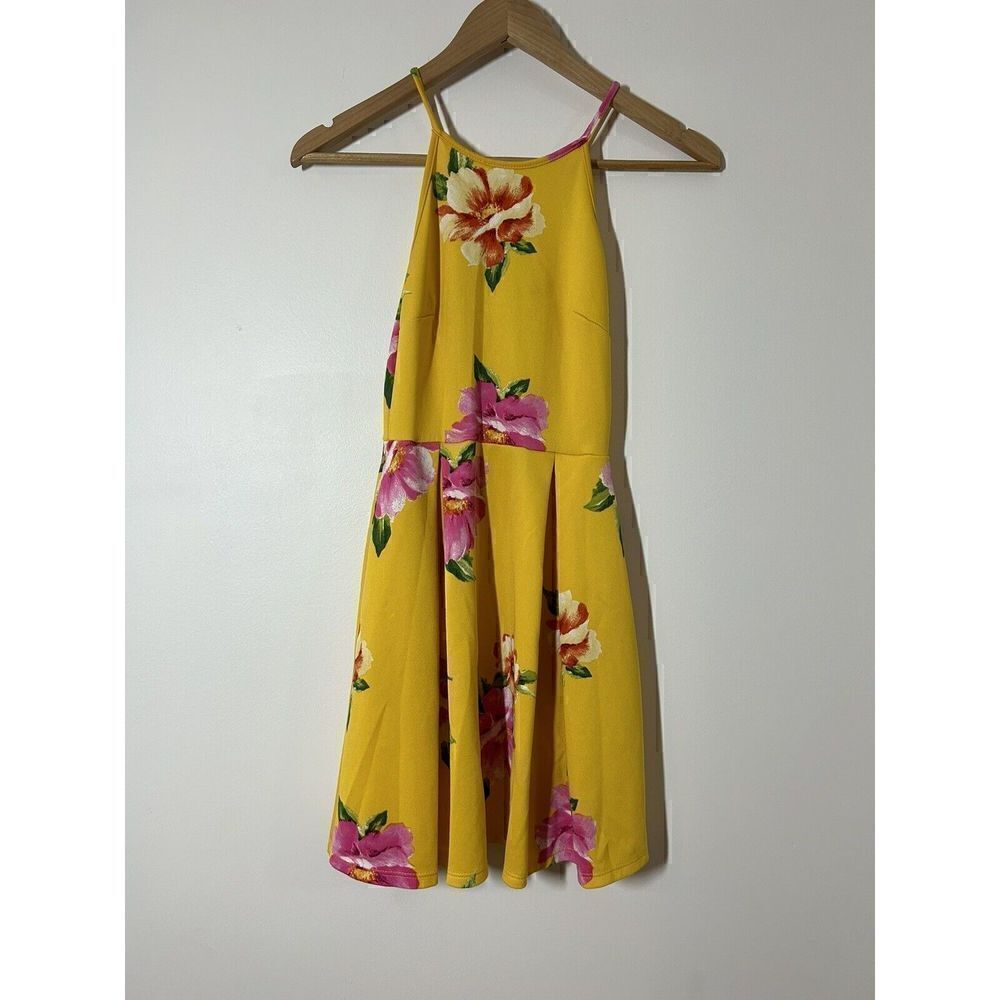 Soprano Yellow Floral Print A Line Sundress X-Small Polyester Blend Sleeveless